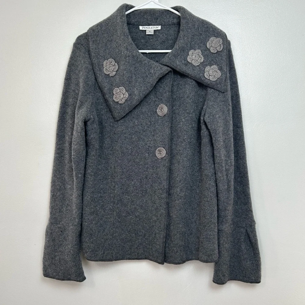 Pendleton Lambs Wool Waist Coat In Gray Size Small Floral Embroidered Academia